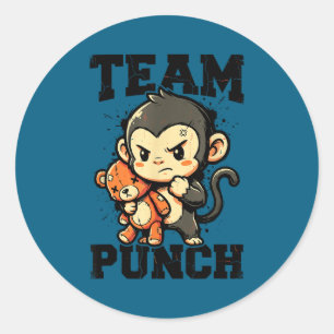 Team stomp taaie baby aap knuffel speelgoed meme ronde sticker