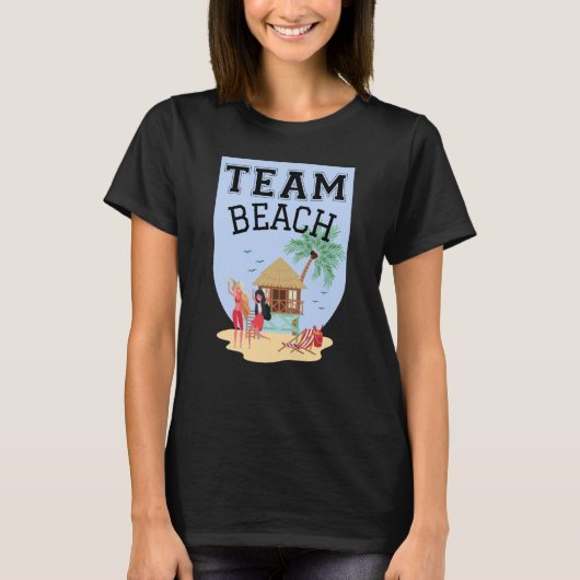 Team Strand Vrouwen Palmboom Hut T-shirt (Voorkant)