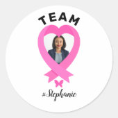 Team Support Aangepaste foto & naam Roze lint Ronde Sticker (Voorkant)