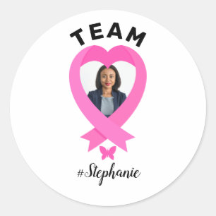 Team Support Aangepaste foto & naam Roze lint Ronde Sticker