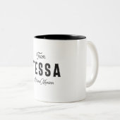 Team Tessa Lifetime Lid met persoonlijke naam Tweekleurige Koffiemok (Voorkant rechts)