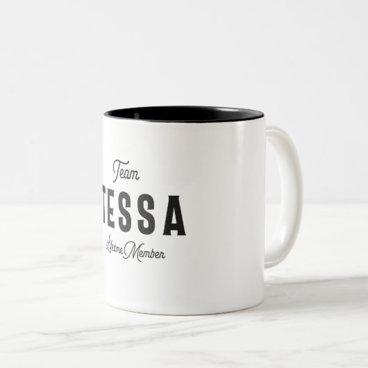 Team Tessa Lifetime Lid met persoonlijke naam Tweekleurige Koffiemok (Voorkant rechts)