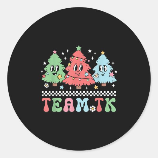 Team Tk Teacher Christmas Sweater Retro Xmas Tree  Ronde Sticker (Voorkant)