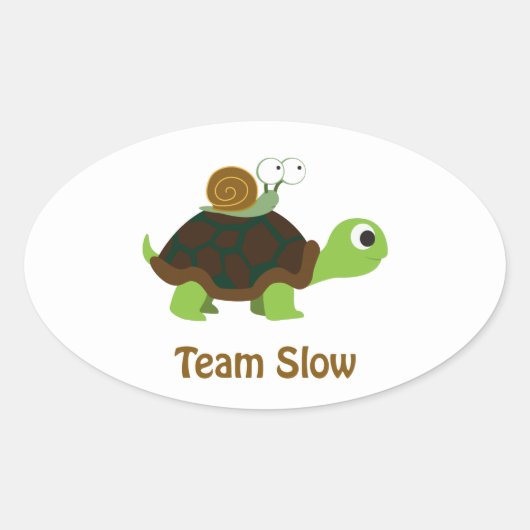 Team Trage Cute Cartoon Turtle and Snail Ovale Sticker (Voorkant)