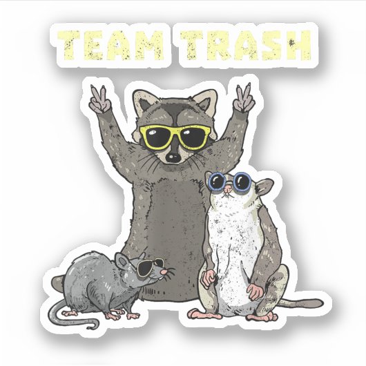 Team Trash Opossum Raccoon Rat, Funny Animals Garb Sticker (Voorkant)