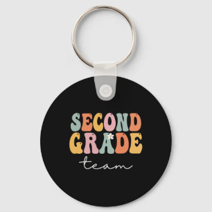 Team tweede klas retro groovy vintage eerste schoo sleutelhanger