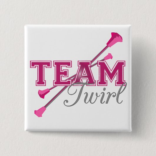 Team Twirl Baton Vierkante Button 5,1 Cm (Voorkant)