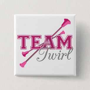 Team Twirl Baton Vierkante Button 5,1 Cm