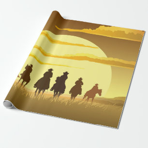 Team van cowboys silhouette galloping tegen een zo cadeaupapier