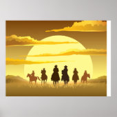 Team van cowboys silhouette galloping tegen een zo poster (Voorkant)