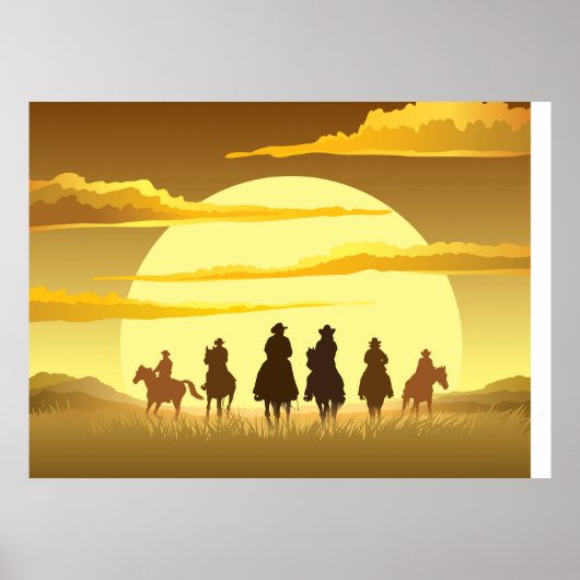 Team van cowboys silhouette galloping tegen een zo poster (Voorkant)