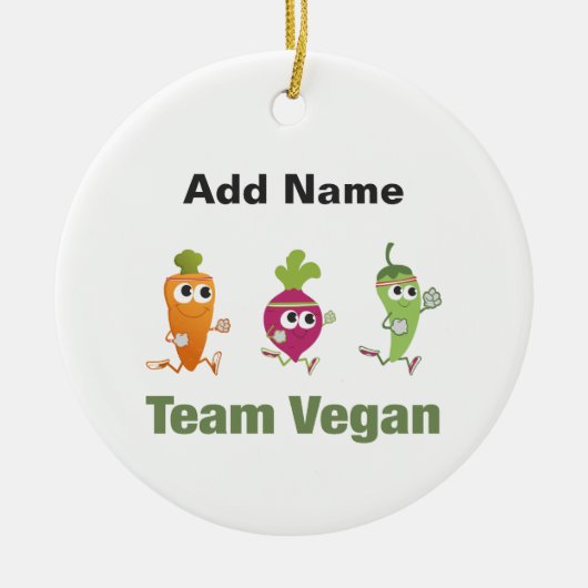 Team Vegan. Lopende Veggies Keramisch Ornament (Voorkant)