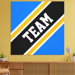 TEAM Vet Heldere Blauwe Zwarte Oranje Racing Strep Canvas Afdruk