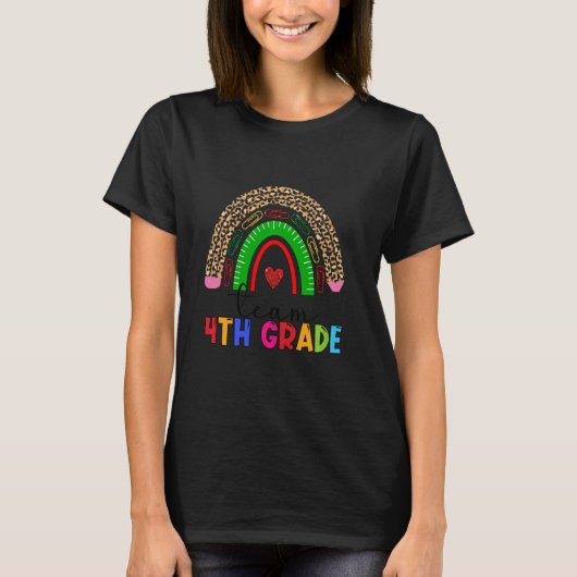 Team Vierde klas leraar Boho Rainbow Leopard 4e T-shirt (Voorkant)