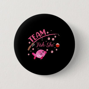 Team Vis Haar Shirt Vissen Geslacht Reveal Feest A Ronde Button 5,7 Cm