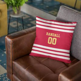 Team voor rood, goud en wit Football op maat Kussen