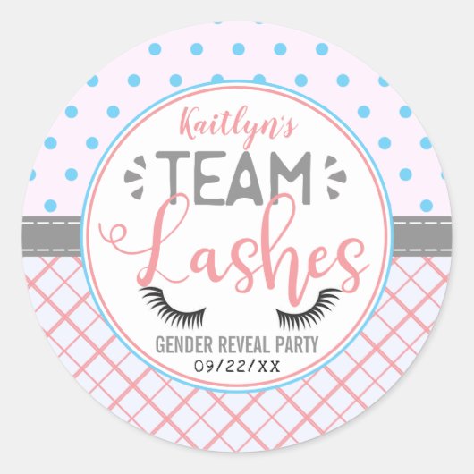 "Team wimpers" Modern Gender Reveal Party Ronde Sticker (Voorkant)