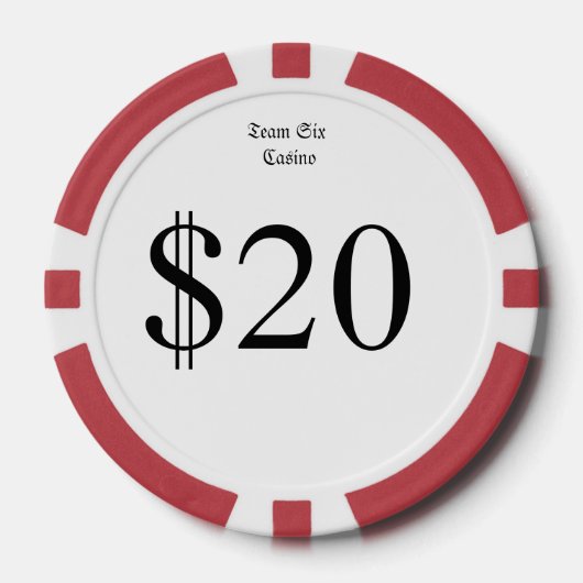 Team Zes (Grappig Casino Geld) $20 Casino Munt Pokerchips (Voorkant)