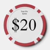 Team Zes (Grappig Casino Geld) $20 Casino Munt Pokerchips (Achterkant)