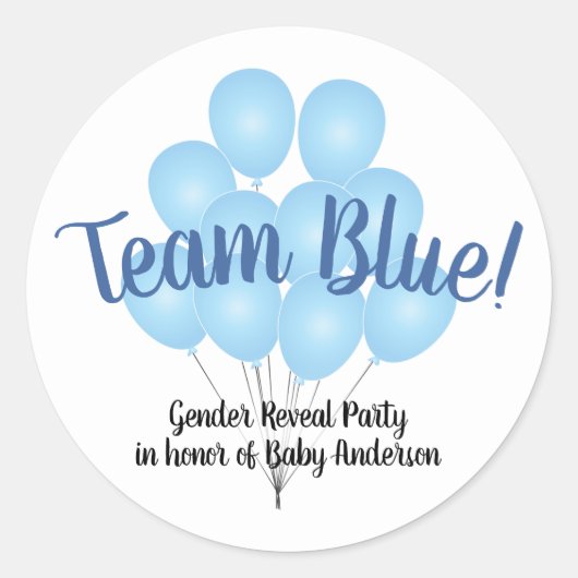 Teamblauw Balloons Geslacht Witte Partij Ronde Sticker (Voorkant)