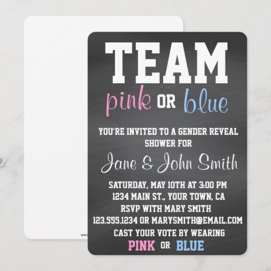 Teamblauw of Roze Genderonderzoek Uitnodiging open (Voorkant / Achterkant)