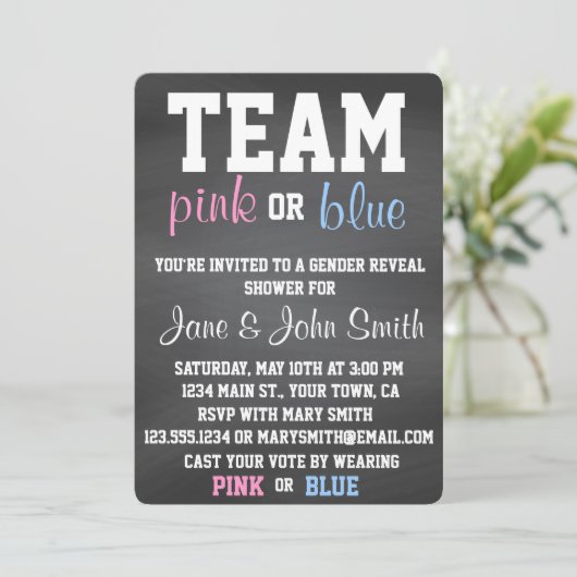 Teamblauw of Roze Genderonderzoek Uitnodiging open (Staand voorkant)