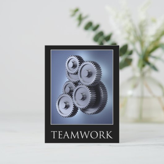 Teamconcept met tandwielen briefkaart (Staand voorkant)