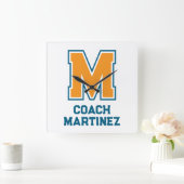 Teamkleuren Monogram Naam Vierkante Klok (Huis)