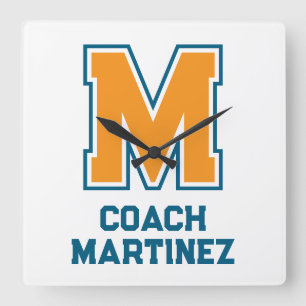 Teamkleuren Monogram Naam Vierkante Klok