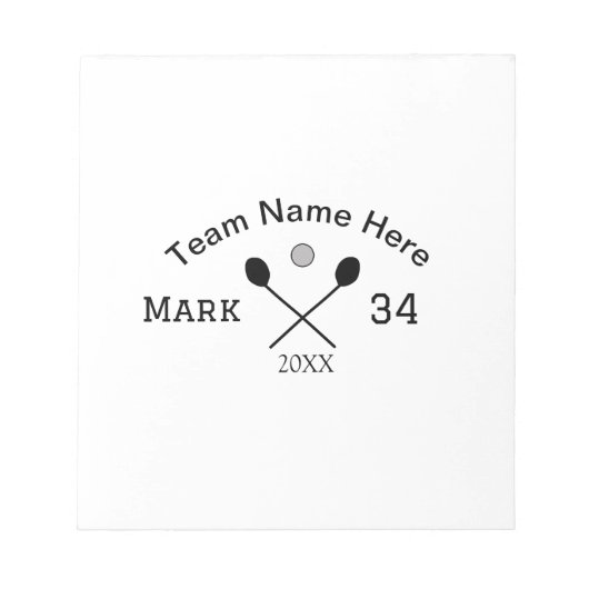 Teamnaam hier voeg naam toe nummer bal paddle golf notitieblok (Voorkant)