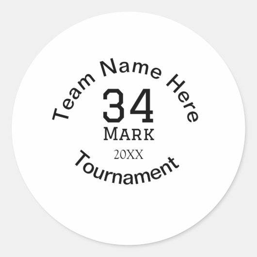 Teamnaam hier voeg naam toernooi jaar tekst toe ronde sticker (Voorkant)