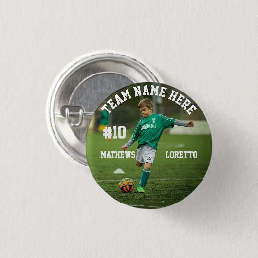 Teamnaam Speler Fotonummer & naam Voetbal Ronde Button 3,2 Cm (Voorkant /achterkant)