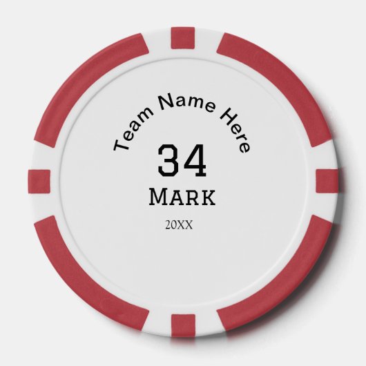 Teamnaam Speler toevoegen Naam Datum Sport mannen Poker Chips (Voorkant)