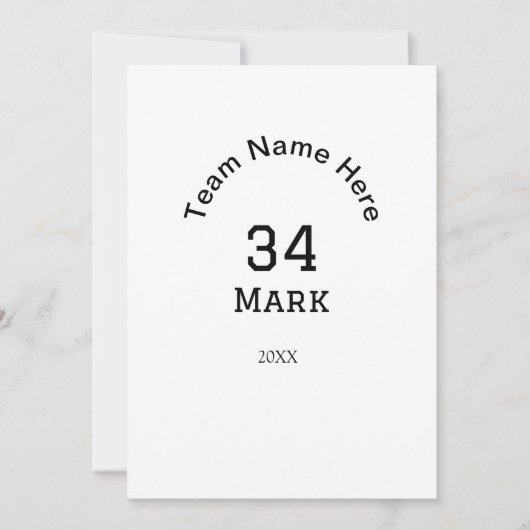 teamnaam spelernaam datum sport mannen kaart (Voorkant)