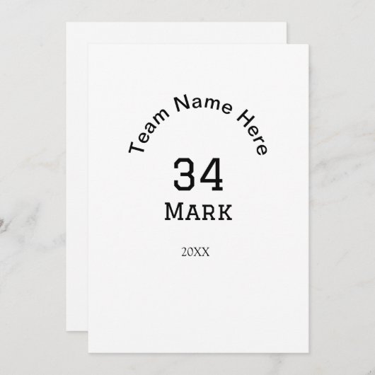 teamnaam voeg spelernaam datum sport mannen toe kaart (Voorkant / Achterkant)