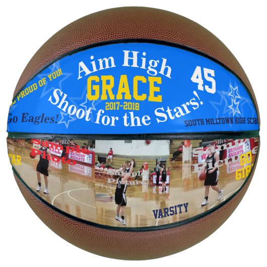 Teamspeler UPLOAD drie Basketbalfoto's Mini Basketbal (Voorkant)