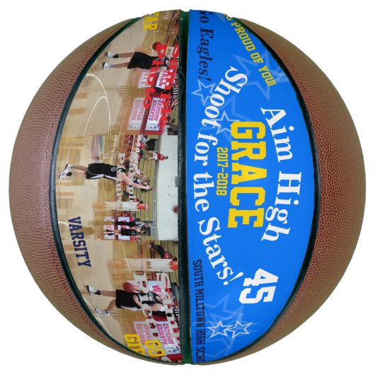 Teamspeler UPLOAD drie Basketbalfoto's Mini Basketbal (Verticaal)