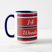 Teamspierrode en blauwe sportstripes waterbodem mok (Links)