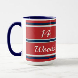 Teamspierrode en blauwe sportstripes waterbodem mok