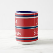 Teamspierrode en blauwe sportstripes waterbodem mok (Midden)