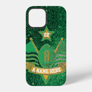 Teamsport groen & goud glinsterend college footbal iPhone 12 hoesje
