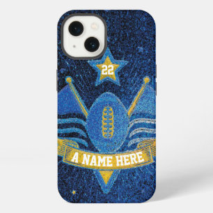 Teamsporten Blauw & Goud Glitter College Football iPhone 13 Hoesje