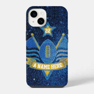 Teamsporten Blauw & Goud Glitter College Football iPhone 14 Hoesje