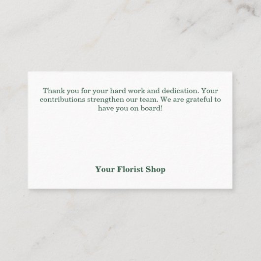 Teamwaardering: Bloemist Shop Dank u Visitekaartje (Achterkant)