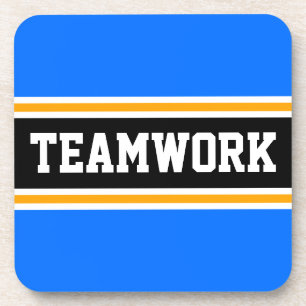 TEAMWERK Helderblauw Zwart Oranje Racing Strepen Bier Onderzetter