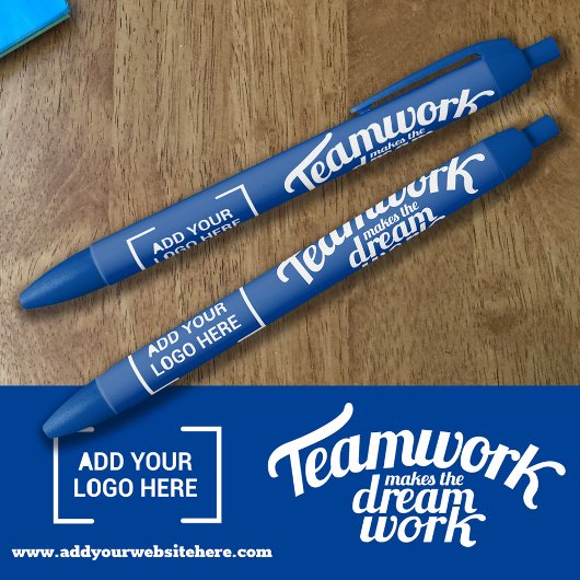 Teamwerk laat de droom werken blauw voeg uw logo t blauwe inkt pen