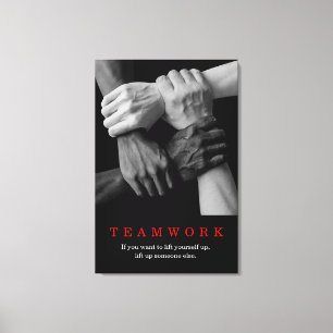 Teamwerk Motiverende Inspirerende Quote Handen Canvas Afdruk
