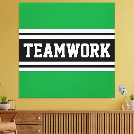 TEAMWORK Athletic Green Zwart Wit Racing Stripes Canvas Afdruk (Insitu (Woonkamer))