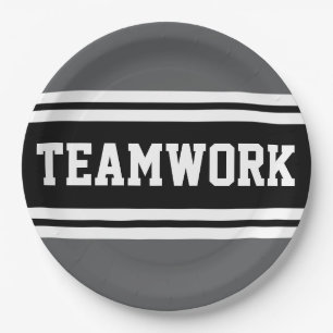 TEAMWORK Athletic Grey Zwart Wit Racing Stripes Papieren Bordje