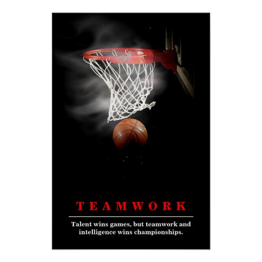 Teamwork Basketbal Motiverend Inspirerend Perfect Poster (Voorkant)